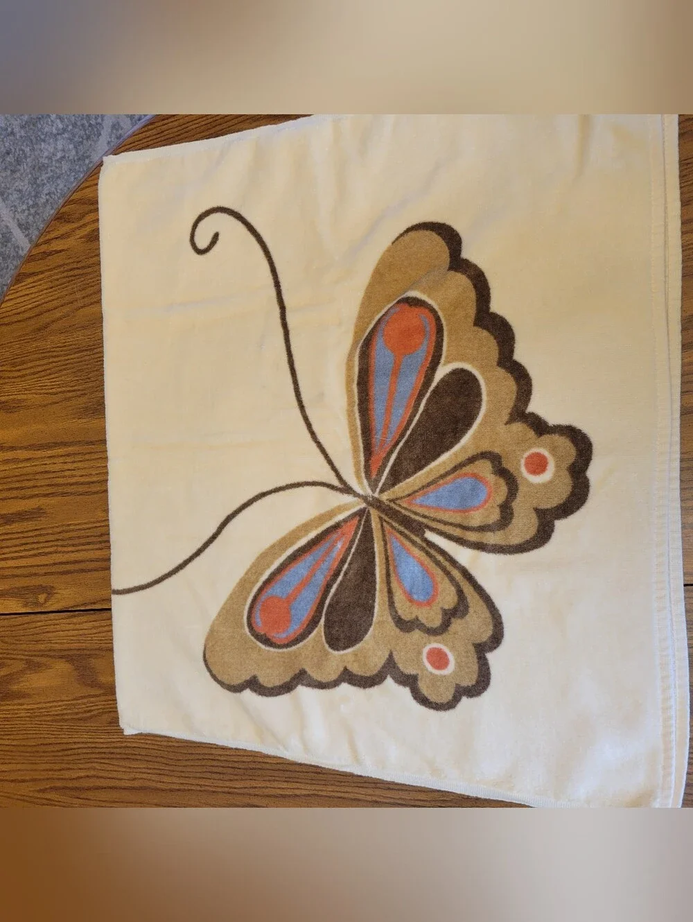 Vintage Maritex Hanae Mori Single Butterfly Bath Towel Cream Brown 1970’s
